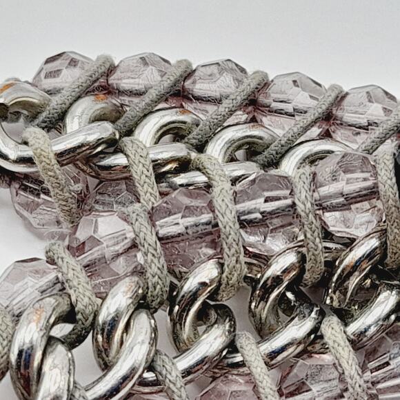 Artisan Black & Lilac Glass Beaded Macrame Bracelet - 6 1/2 Inch to 8 1/2 Inch - Picture 9 of 12